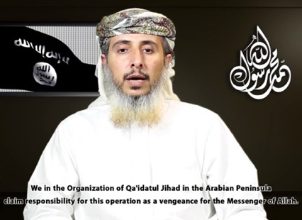 Nasr Bin Ali Al Anesi, líder militar de Al Qaeda en la Península Arábiga, reivindica el atentado contra «Charlie Hebdo» | Captura de pantalla